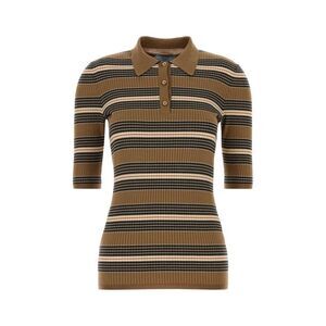 PRADA Women's Ribbed Knit Striped Polo Top Women STRIPPED T-Shirts & Tops